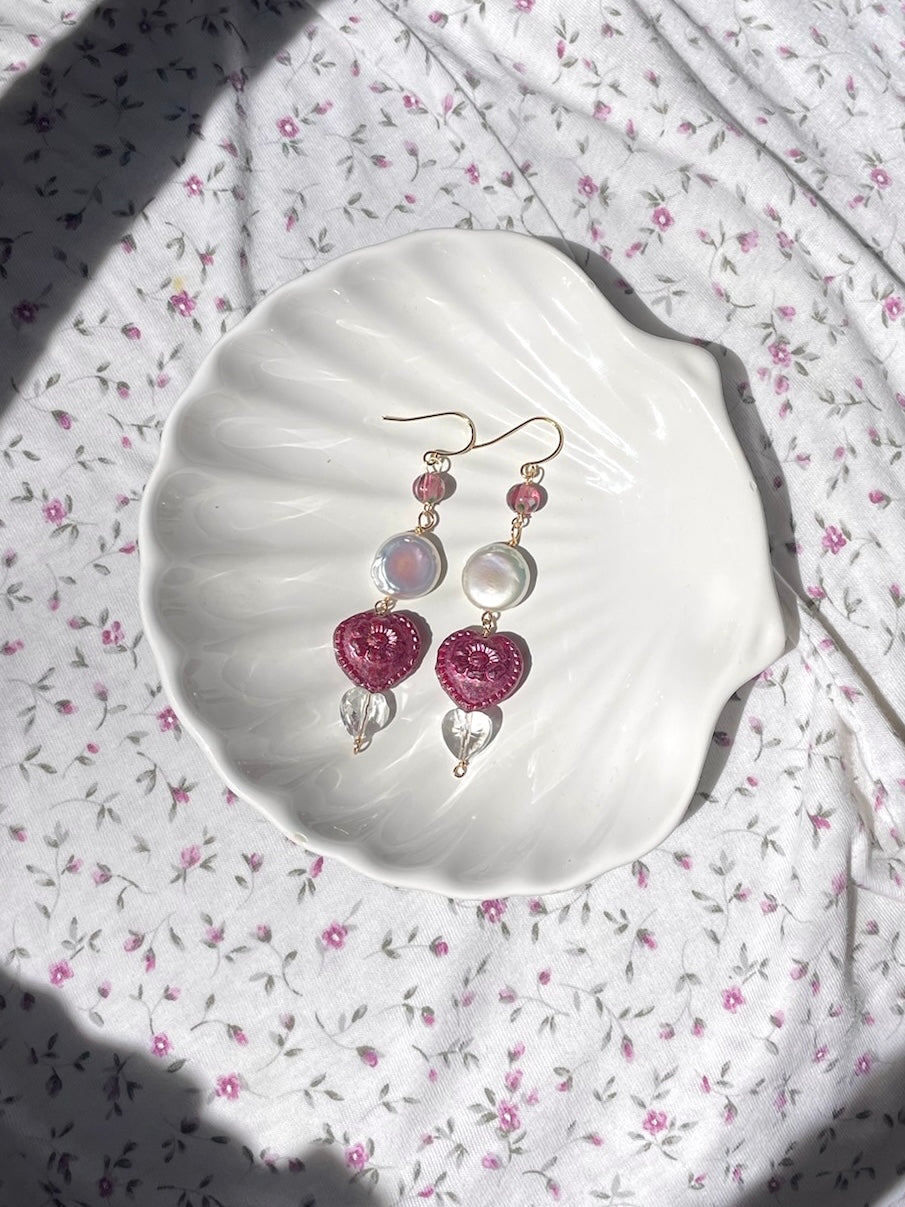 Plum Floral Hearts Earrings
