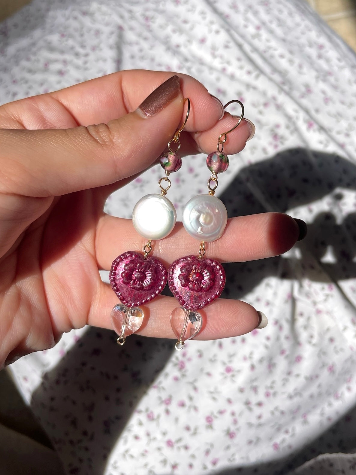 Plum Floral Hearts Earrings