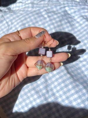 Purple & Teal Glass Earrings