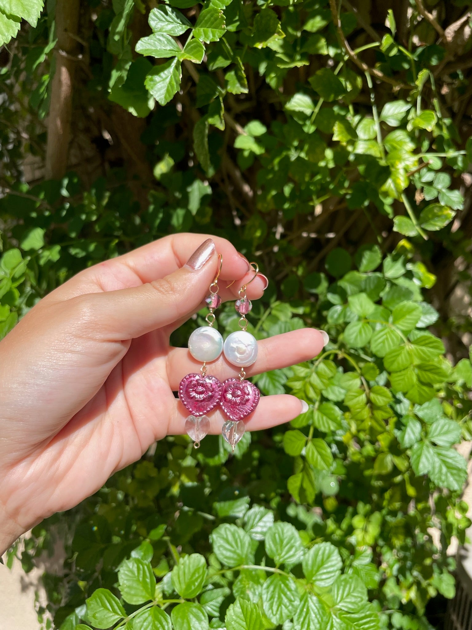 Plum Floral Hearts Earrings