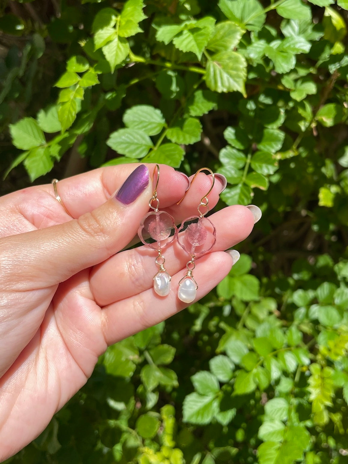 Glass Flower & Pearl Earrings