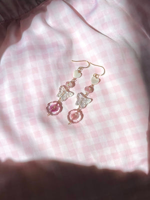 Floral Butterfly & Hearts Earrings