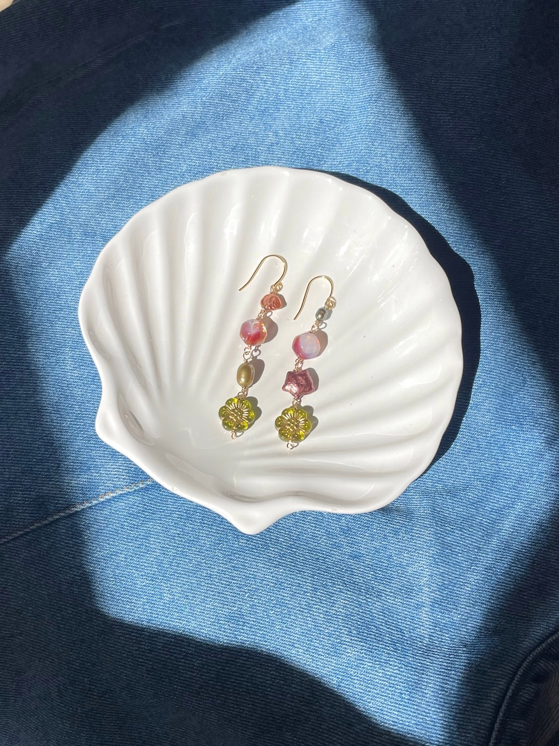 Fuchsia & Olive Pearl Earrings