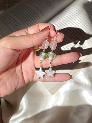 Green Hearts & Stars Earrings