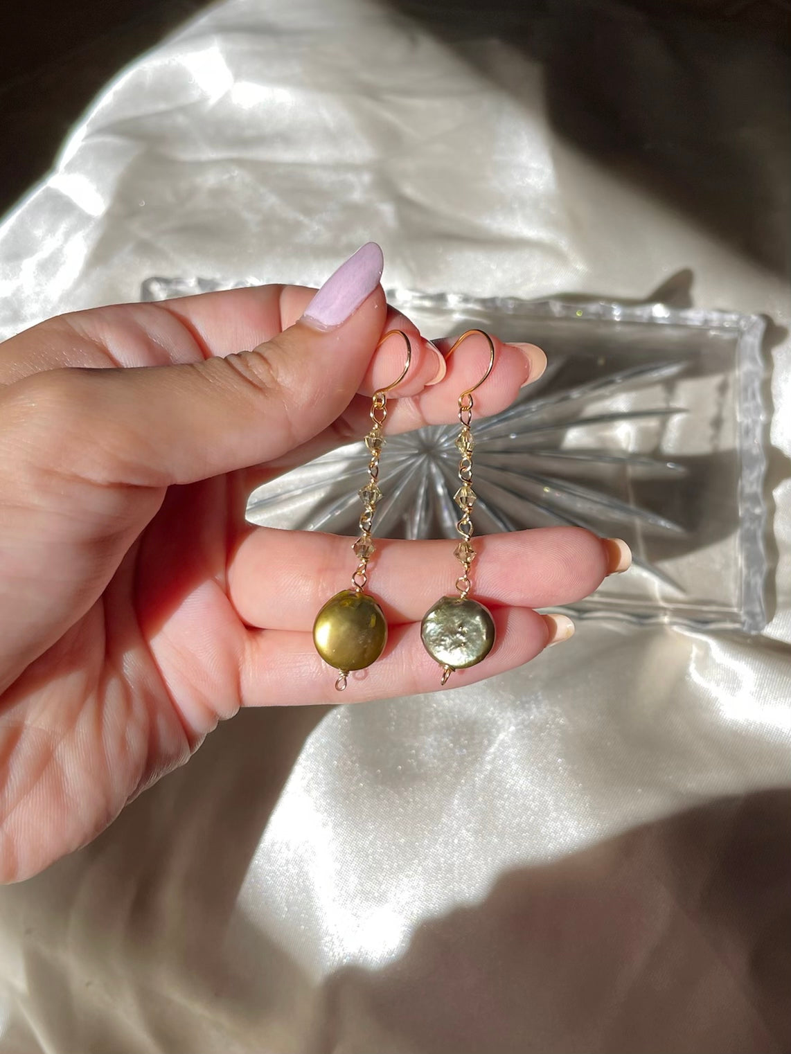Crystal Olive Pearl Earrings