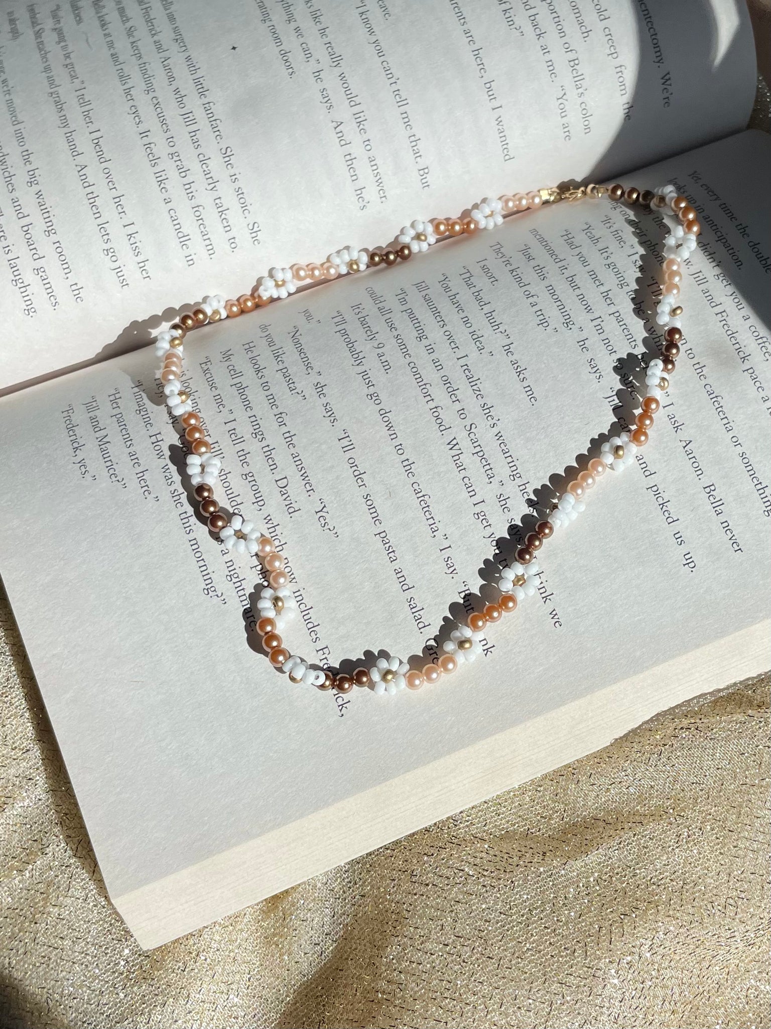 Brown Beaded Flower Necklace